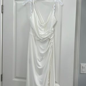 David's Bridal White Satin Cowl-Neck Wedding Dress